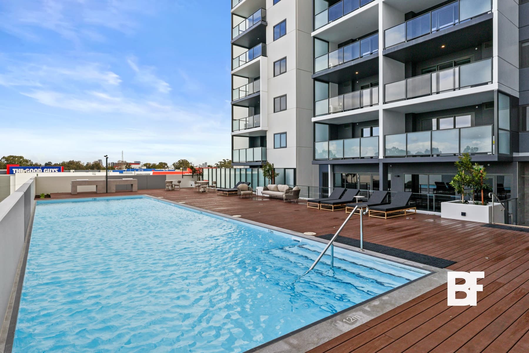 Apartment swimming pool amenities photographed by BASEFORM
